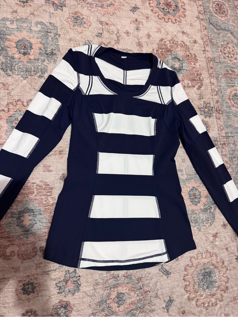Striped Navy and White Long Sleeve Women's Top